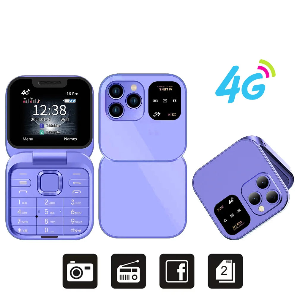 Mini Téléphone SERVO I16 Pro à Clapet 4G – Double SIM, Radio FM, Lecteur Vidéo & Numérotation Rapide