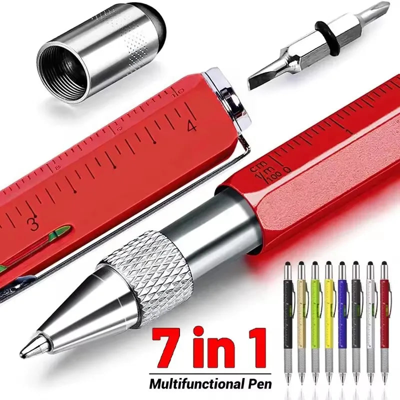 Stylo Multifonction 7-en-1 – Stylet Tactile, Tournevis, Règle, Niveau à Bulle & Stylo à Bille Rechargeable