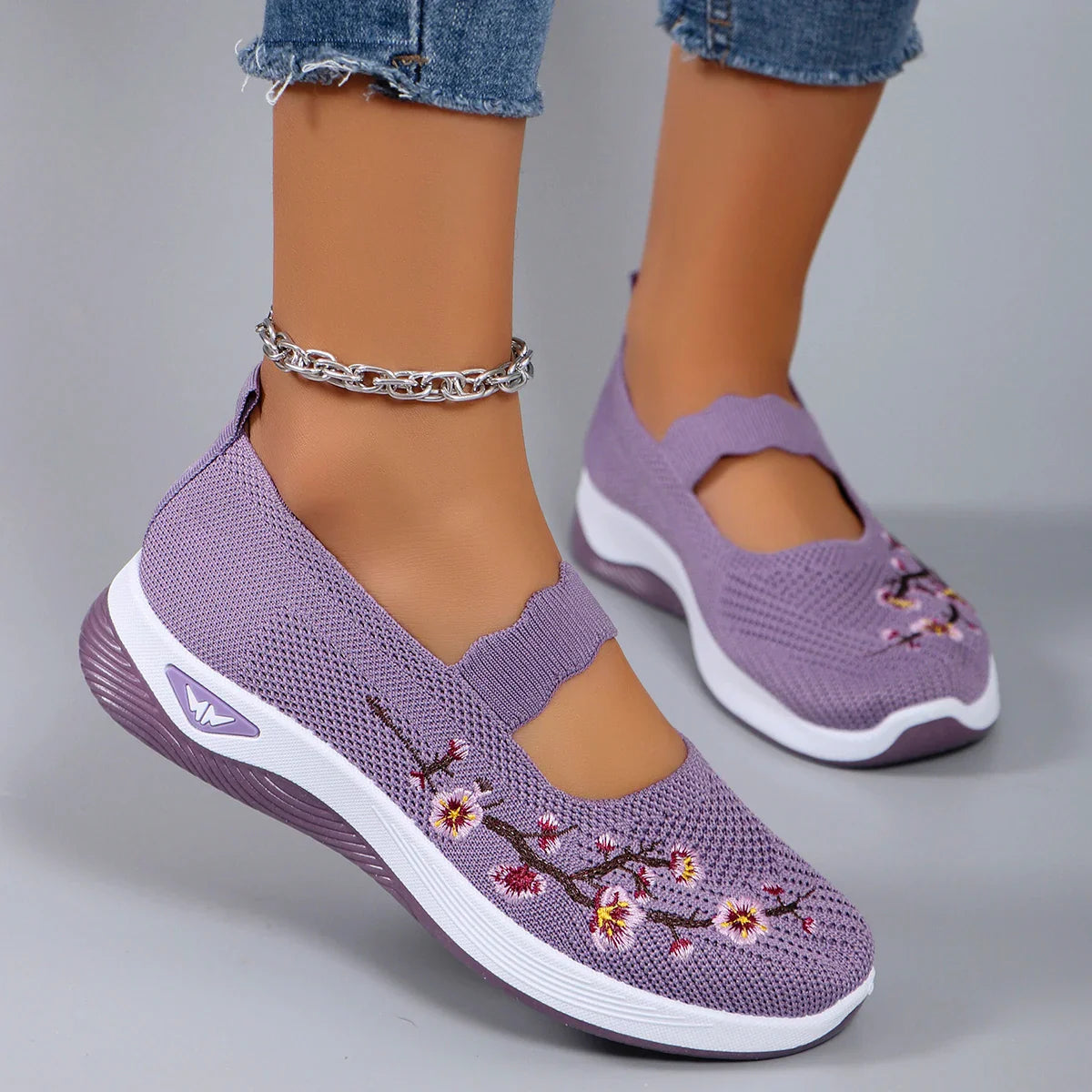 Mocassins en Maille avec Broderie Florale - Printemps