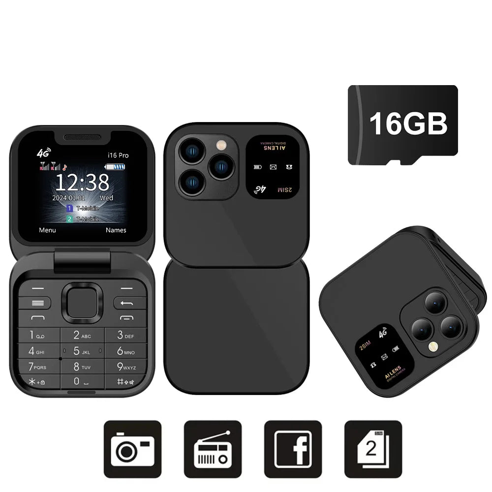 Mini Téléphone SERVO I16 Pro à Clapet 4G – Double SIM, Radio FM, Lecteur Vidéo & Numérotation Rapide