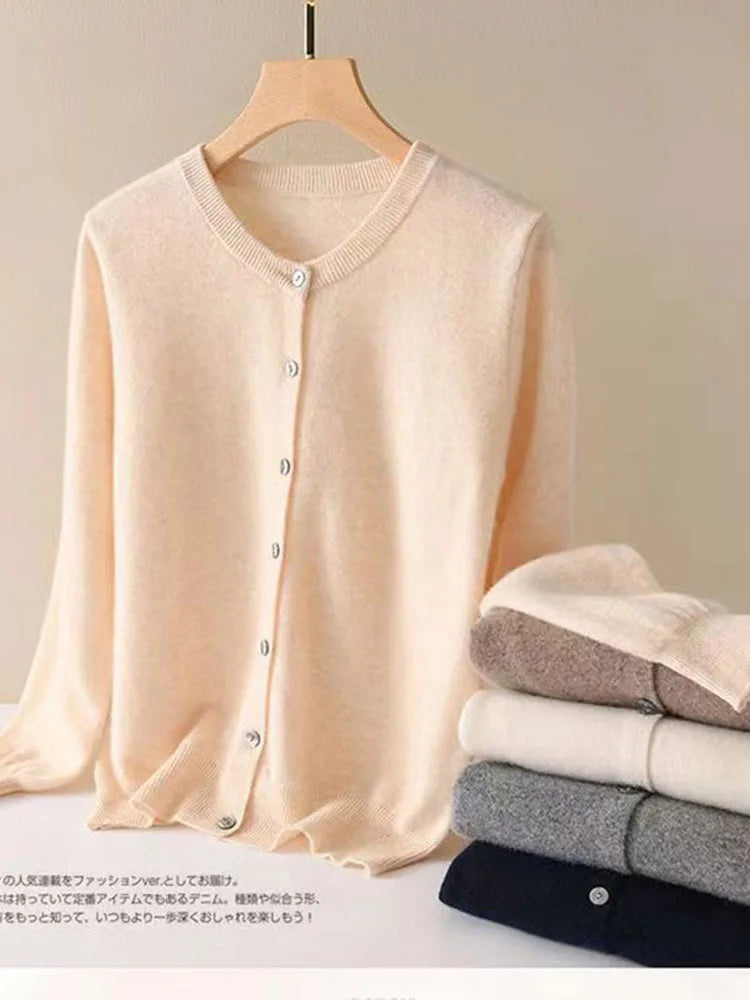Cardigan Femme Style Cachemire – Pull en Maille à Manches Longues, Col Rond et Boutons, Style Casual