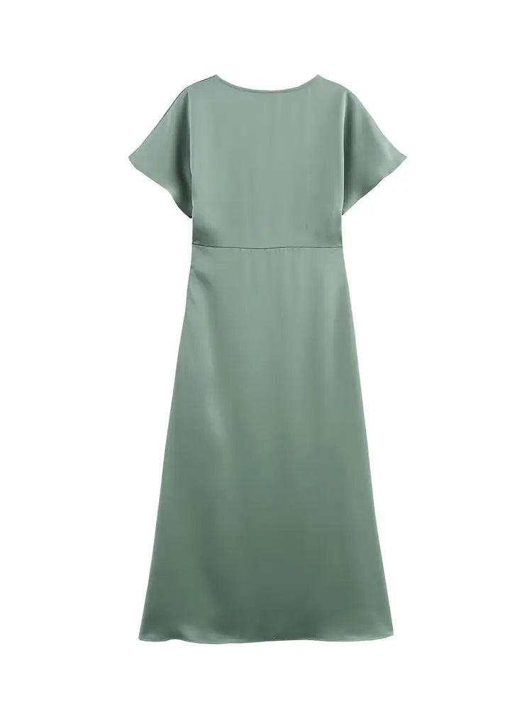 Robe élégante à Col V en Satin
