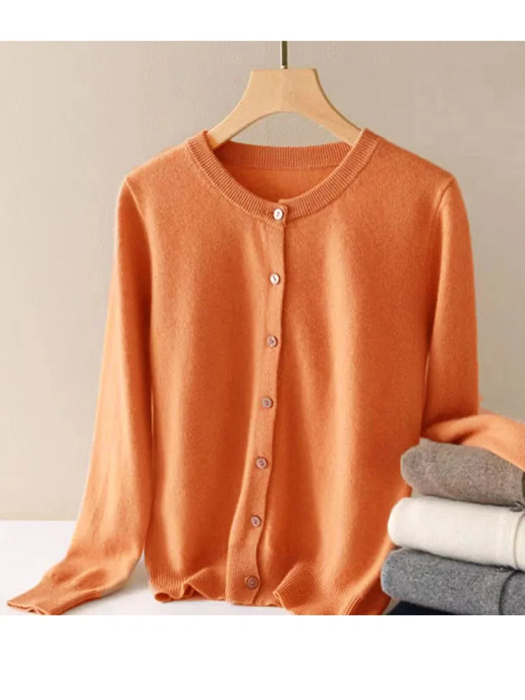 Cardigan Femme Style Cachemire – Pull en Maille à Manches Longues, Col Rond et Boutons, Style Casual