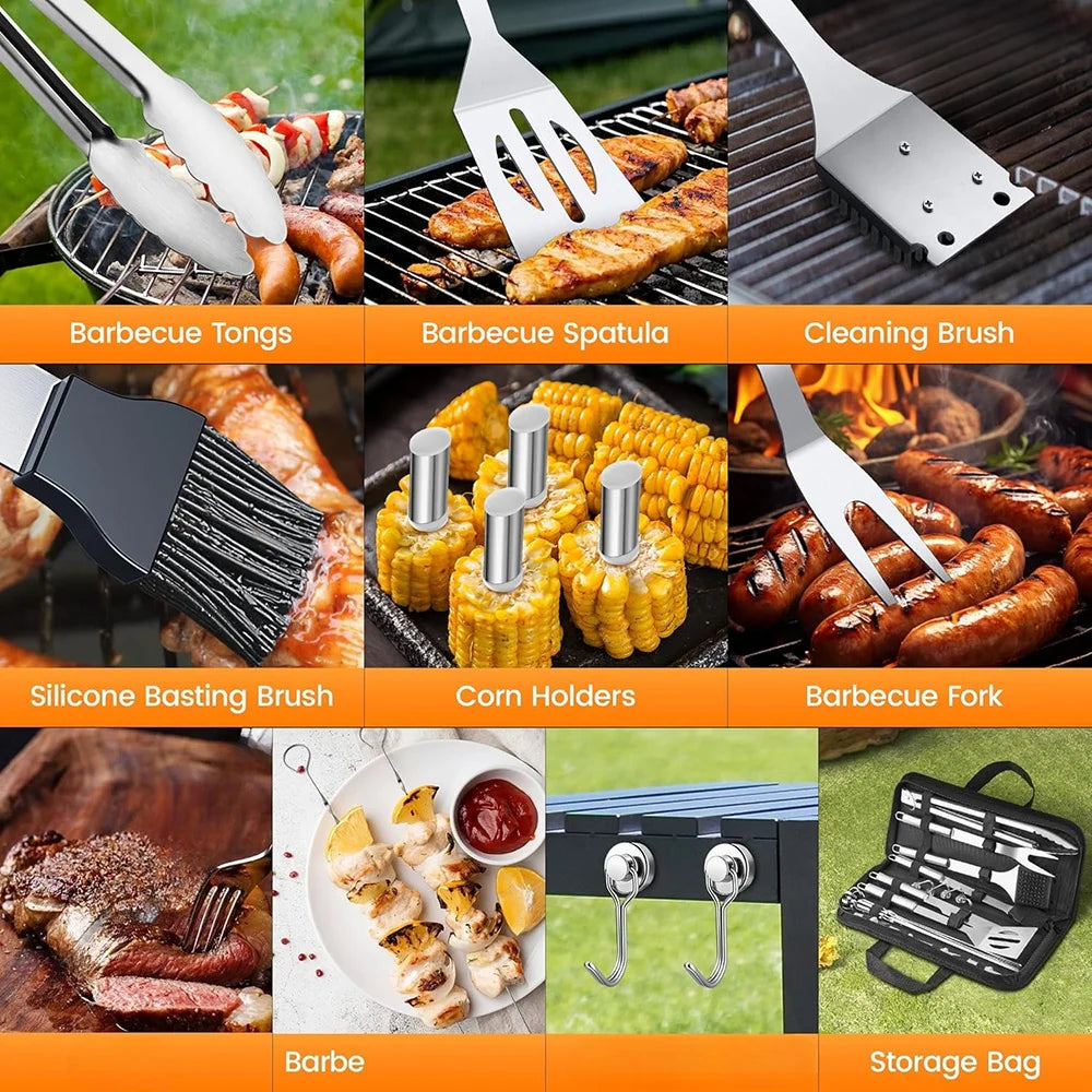 Ensemble de 15 Ustensiles de Barbecue en Acier Inoxydable – Kit Complet d’Accessoires pour Grillades