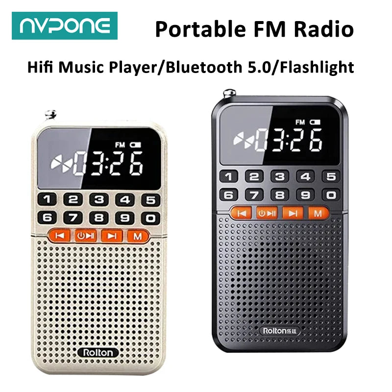 Mini radio FM de poche avec Haut Parleur HD et Lampe Torche intégrées