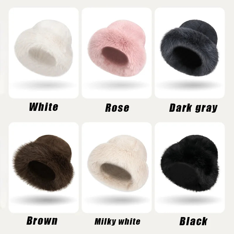 Chapeau à Revers en Fausse Fourrure Chaude - Femme