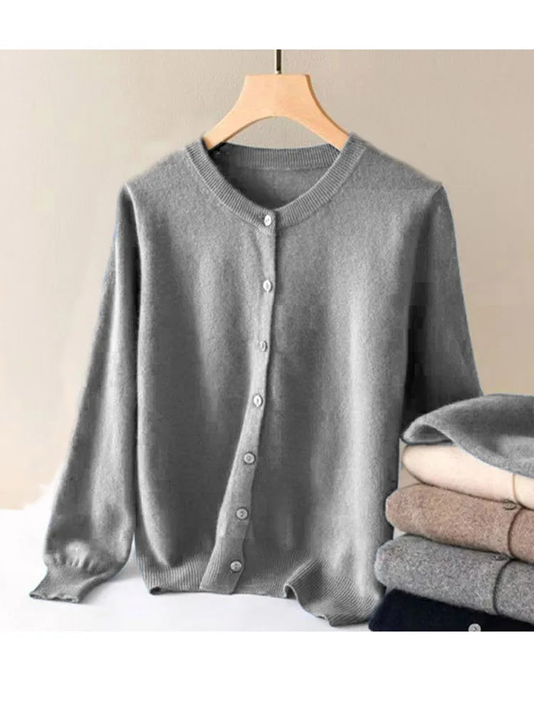 Cardigan Femme Style Cachemire – Pull en Maille à Manches Longues, Col Rond et Boutons, Style Casual