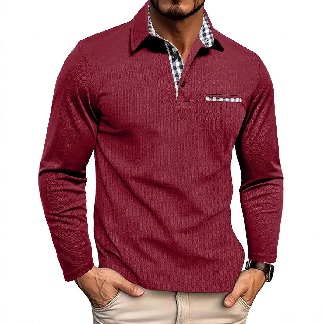 Polo Manches Longue Motif Tartant Col & Manches - Homme