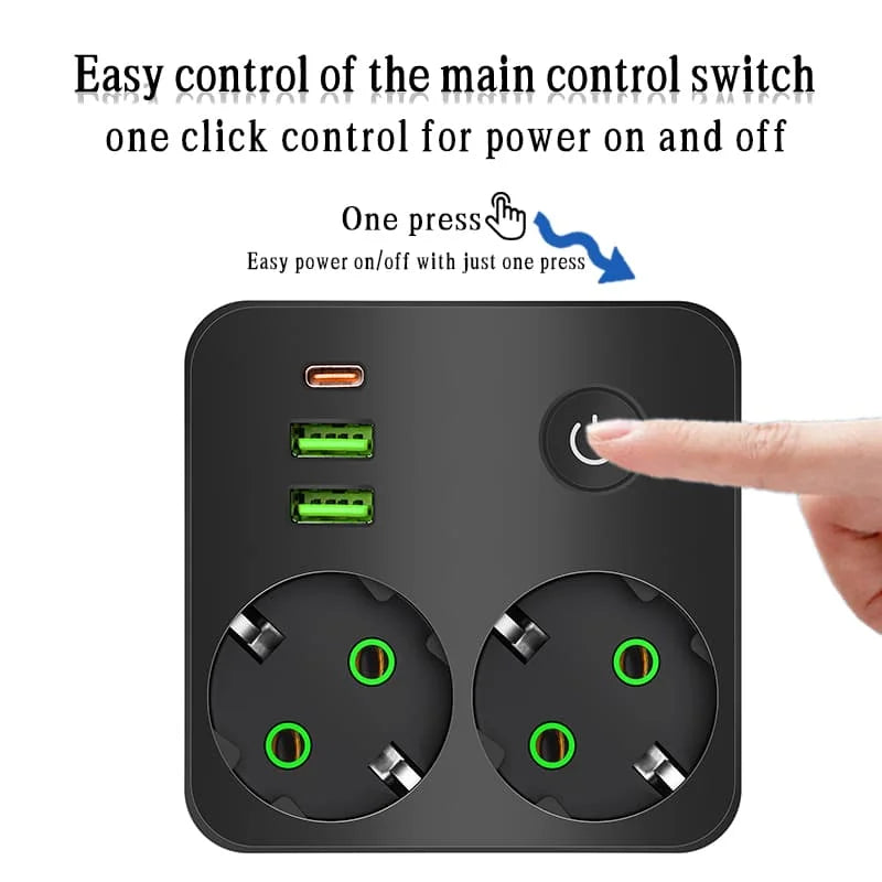Power strip ON/OFF switch - 2 outlets/ 2 USB ports/ 1 USB Type-C port