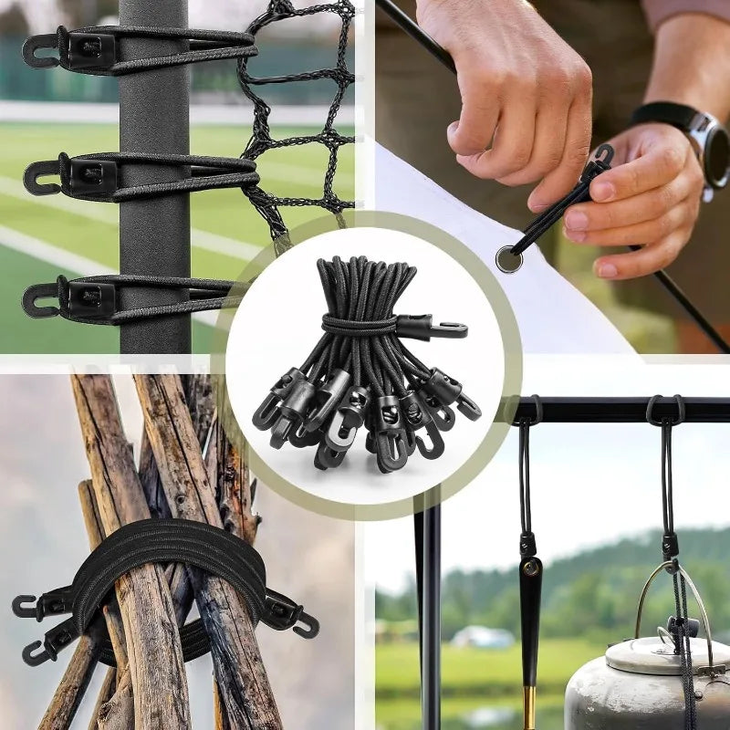 Lot de 30 Cordes Élastiques avec Crochets – Attaches Multifonctions Haute Élasticité – Camping, Bagages, Vélo & Voiture