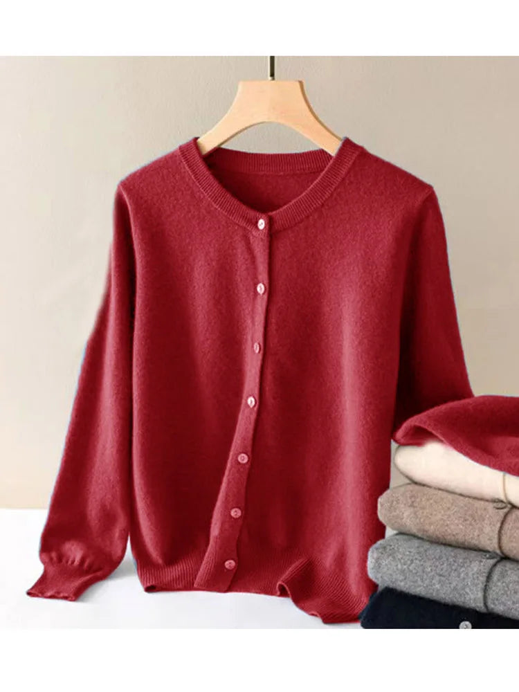 Cardigan Femme Style Cachemire – Pull en Maille à Manches Longues, Col Rond et Boutons, Style Casual