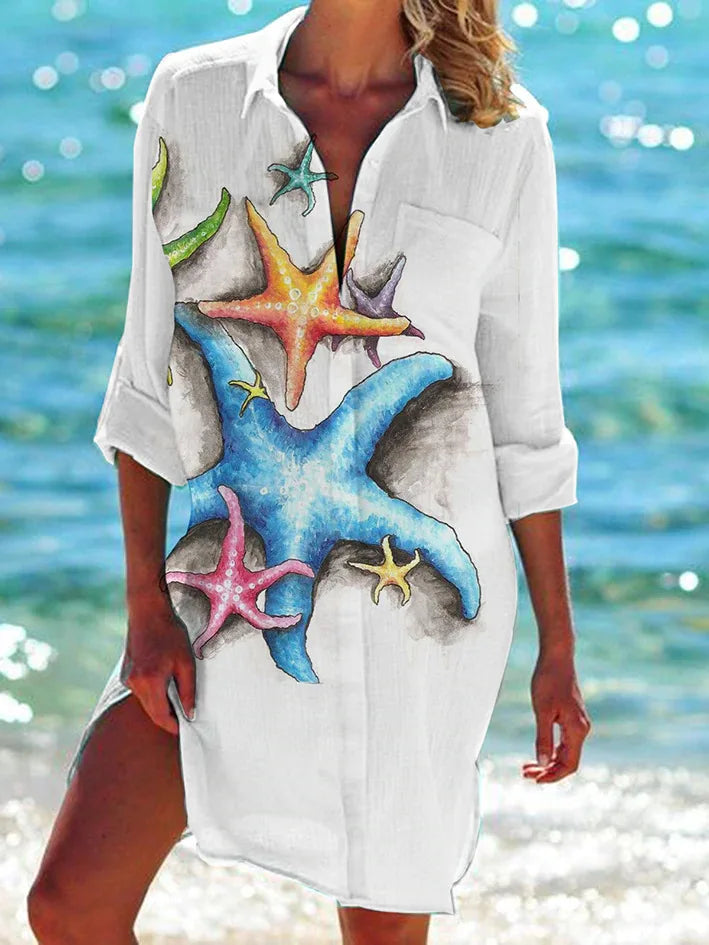 Robe Chemise de Plage à Motifs Marins