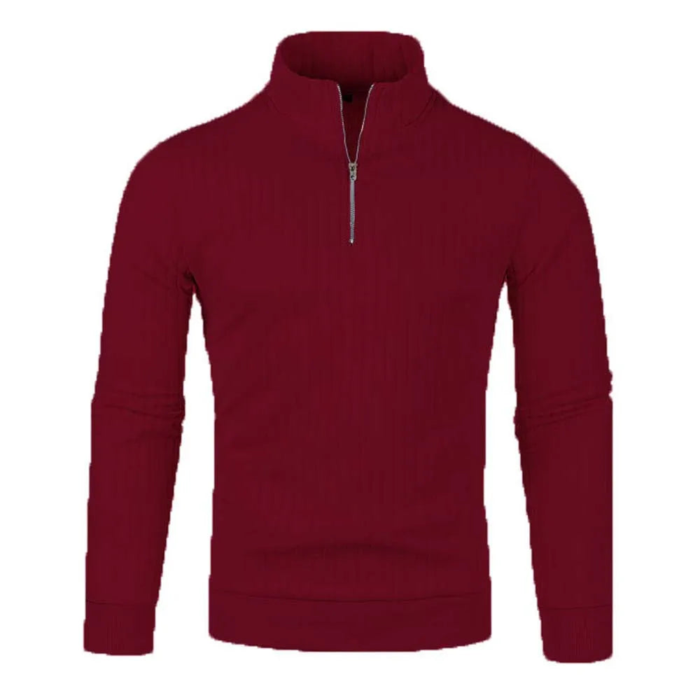 Pull côtelé à col cheminé à zip