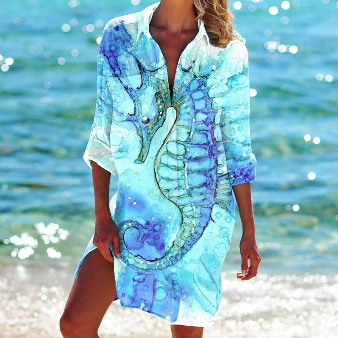 Robe Chemise de Plage à Motifs Marins