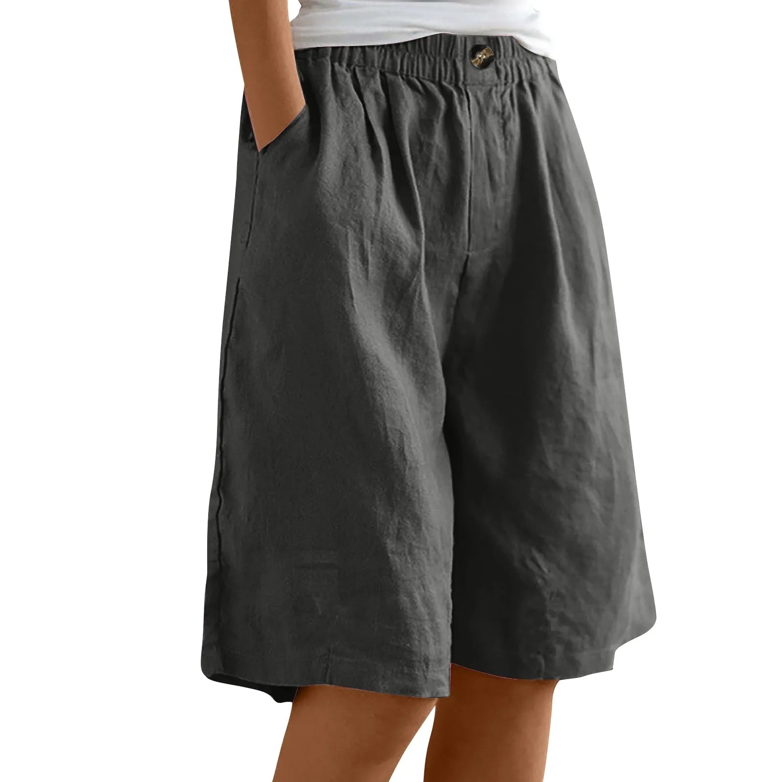 Short Long Femme Coton & Lin Taille Élastique