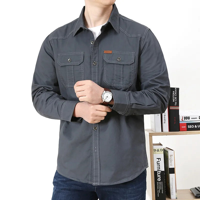 Chemise Homme Multi-Poches – Manches Longues & Col Revers