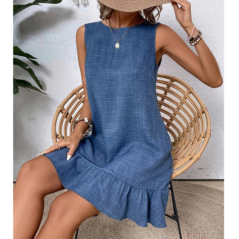Robe Courte à Volant avec Dos Nu à Noeud