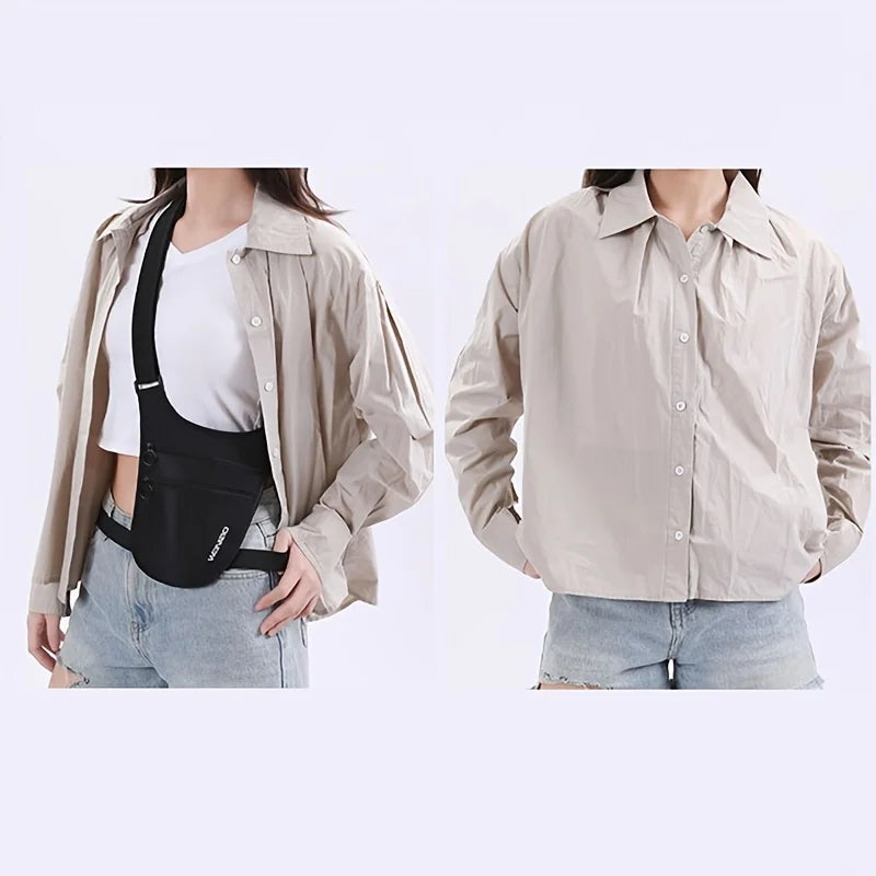 Mini Sac Bandoulière Antivol avec Sangle de Taille & 2 Poches Zippées – Pochette de Voyage pour Essentiels