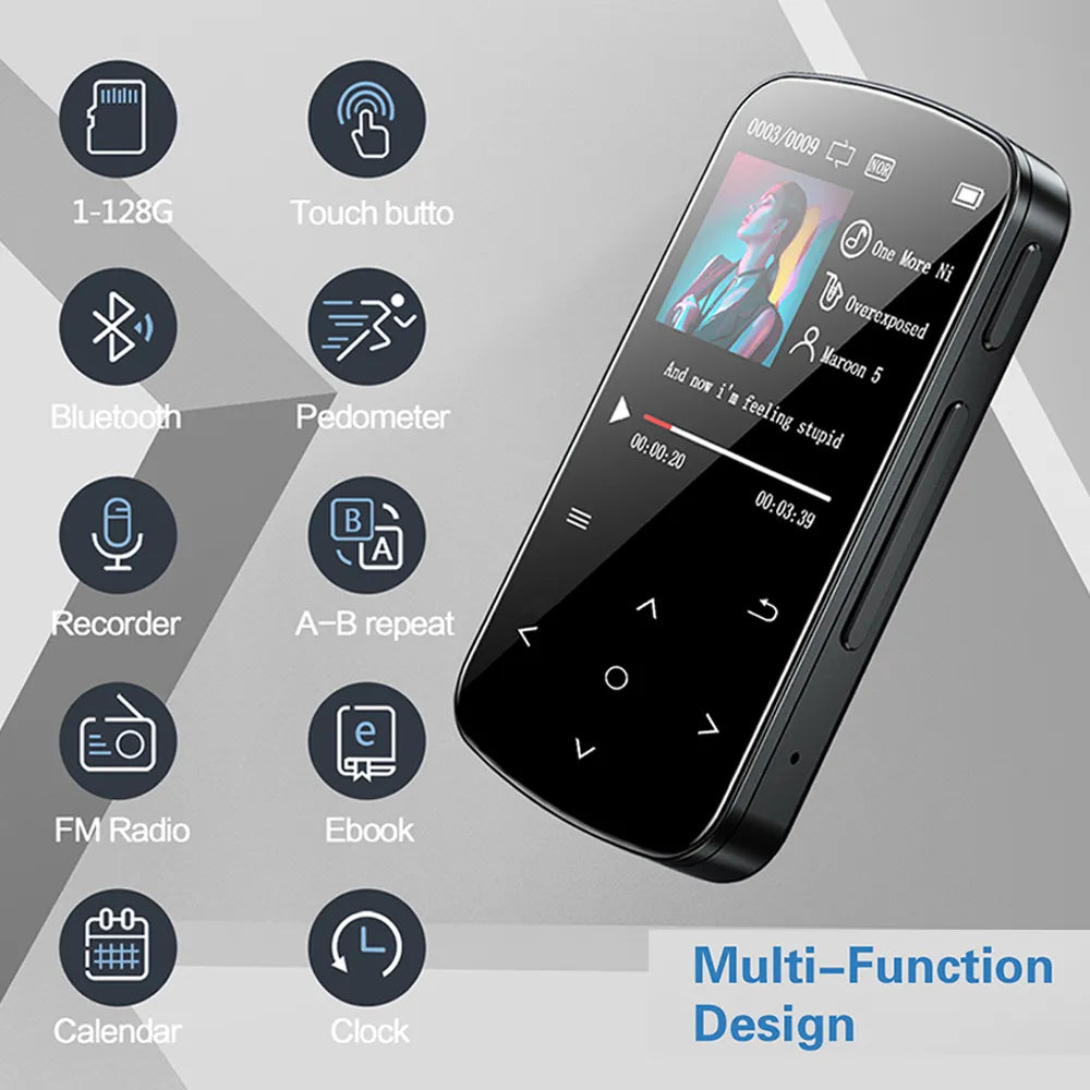 Mini lecteur MP3 Multifonction - Radio FM, Dictaphone, Podomètre + Carte SD + Ecouteurs