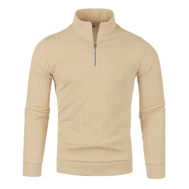 Pull côtelé à col cheminé à zip