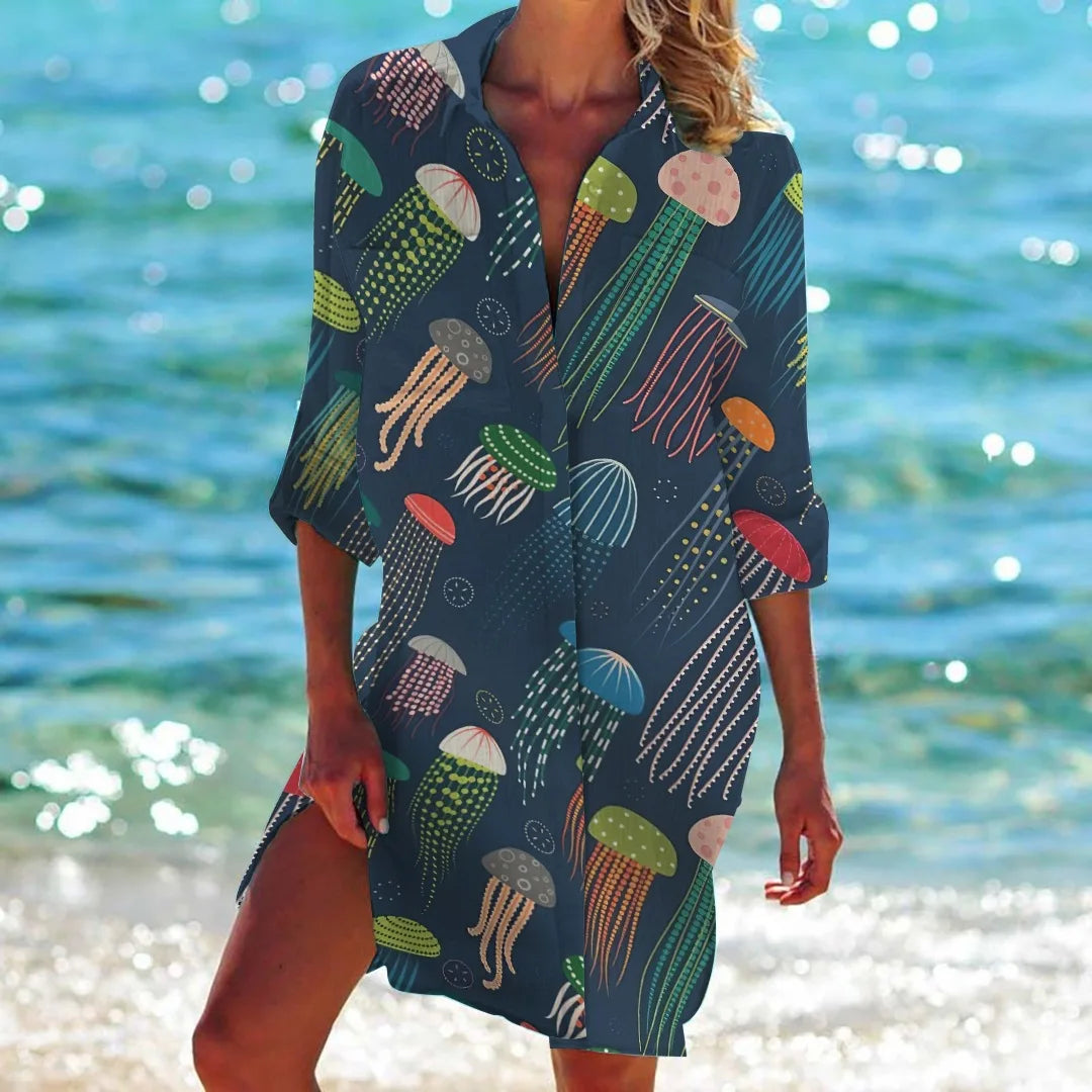 Robe Chemise de Plage à Motifs Marins