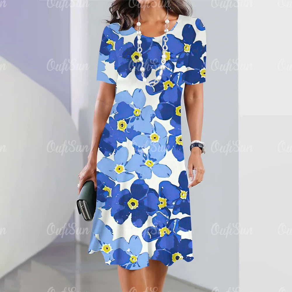 Robe mi-longue coupe droite imprimé floral