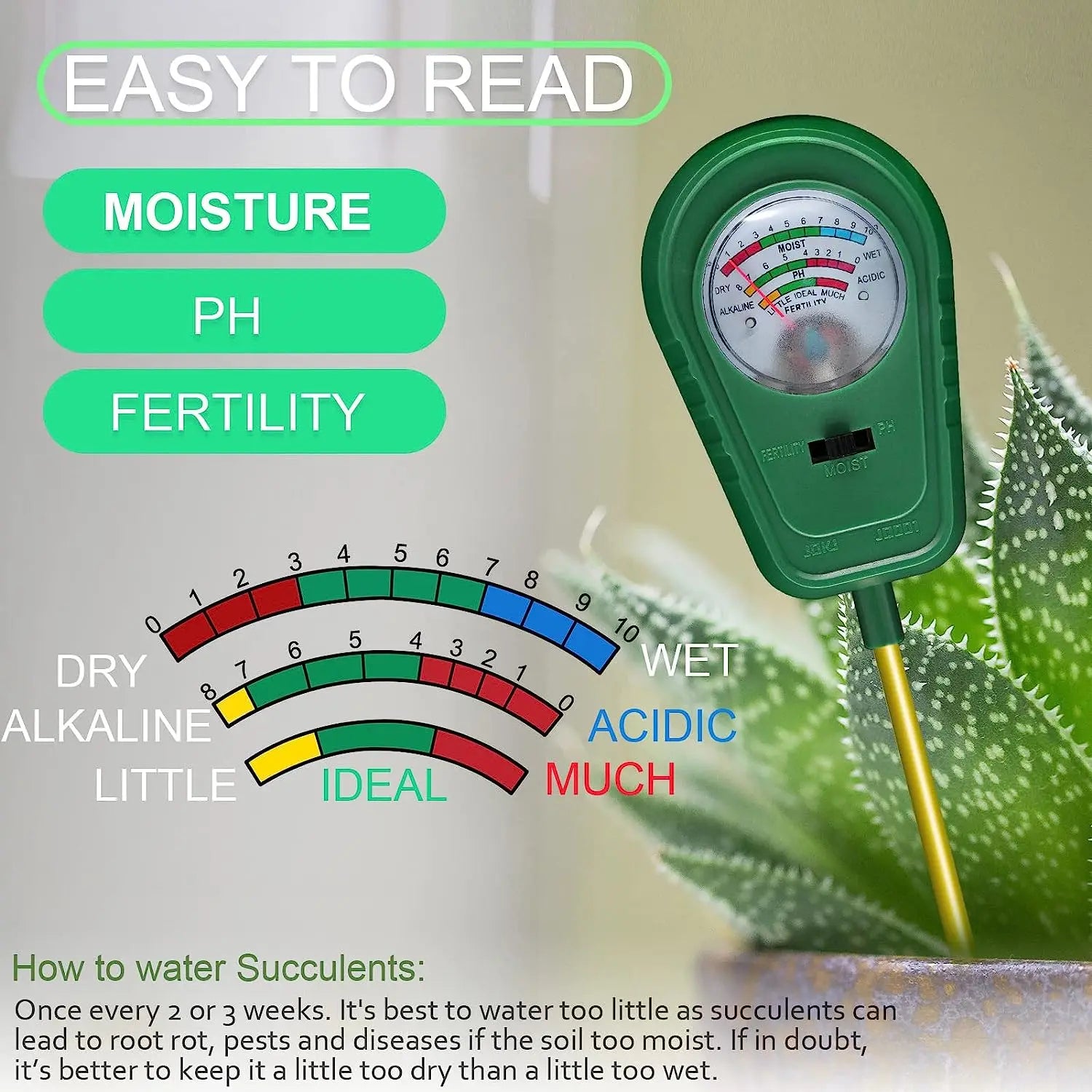 Testeur de Sol 3-en-1 – Mesure de l'Humidité, du pH et de la Fertilité pour Jardin, Plantes et Potager