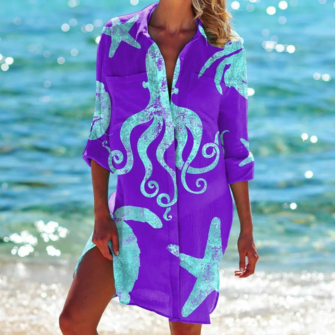 Robe Chemise de Plage à Motifs Marins