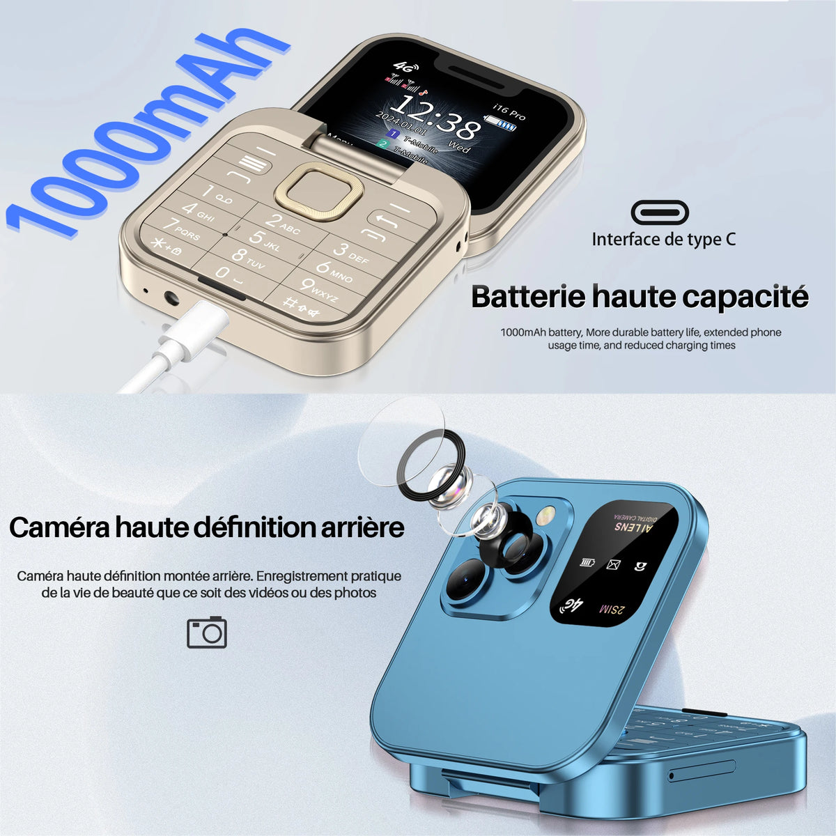 Mini Téléphone SERVO I16 Pro à Clapet 4G – Double SIM, Radio FM, Lecteur Vidéo & Numérotation Rapide