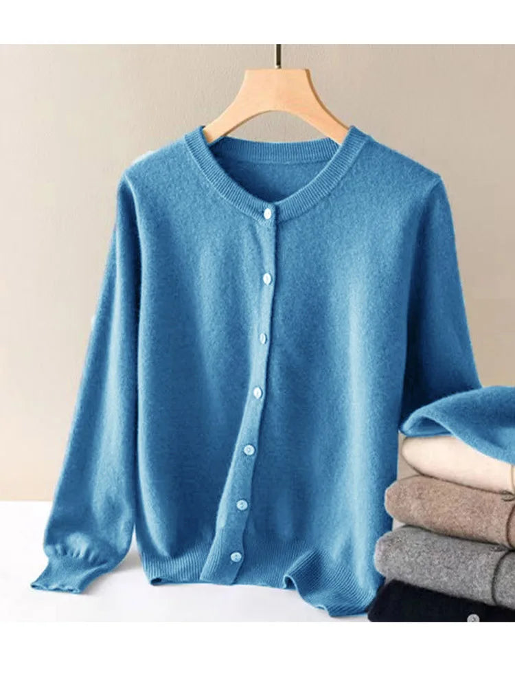 Cardigan Femme Style Cachemire – Pull en Maille à Manches Longues, Col Rond et Boutons, Style Casual