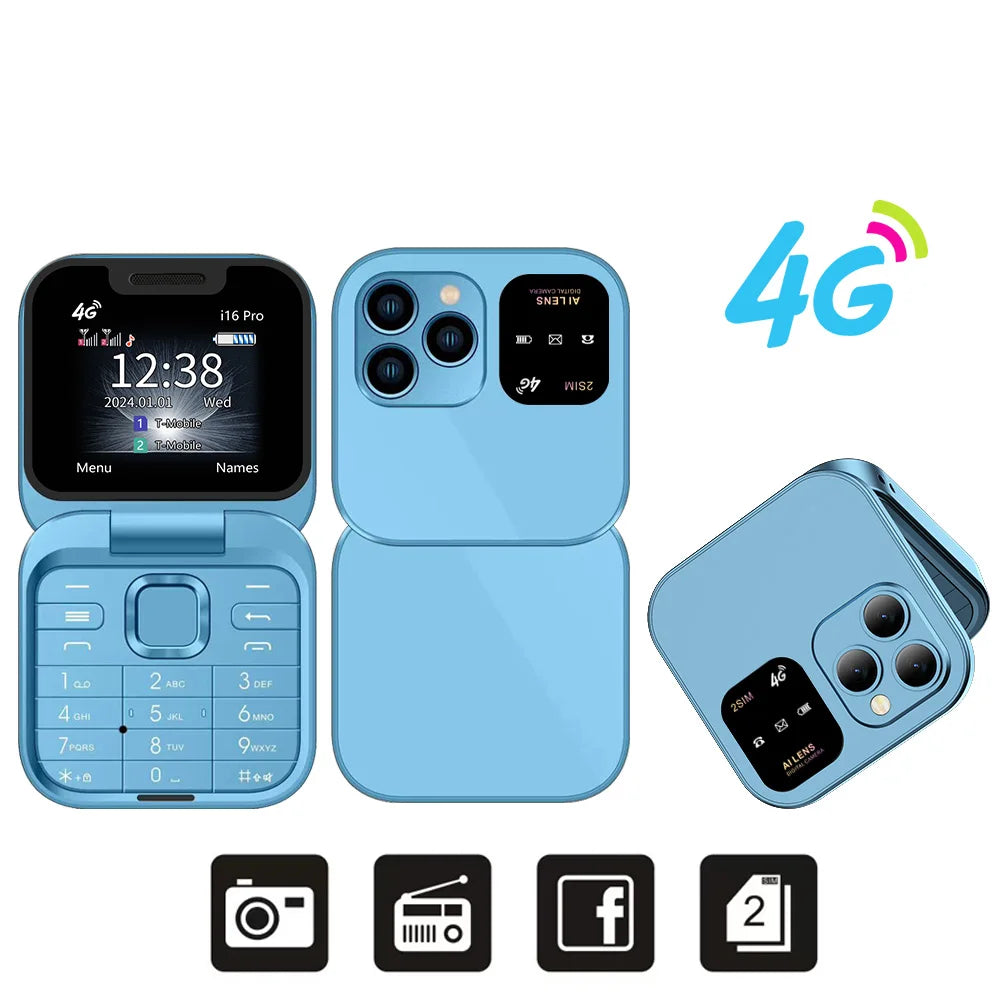 Mini Téléphone SERVO I16 Pro à Clapet 4G – Double SIM, Radio FM, Lecteur Vidéo & Numérotation Rapide