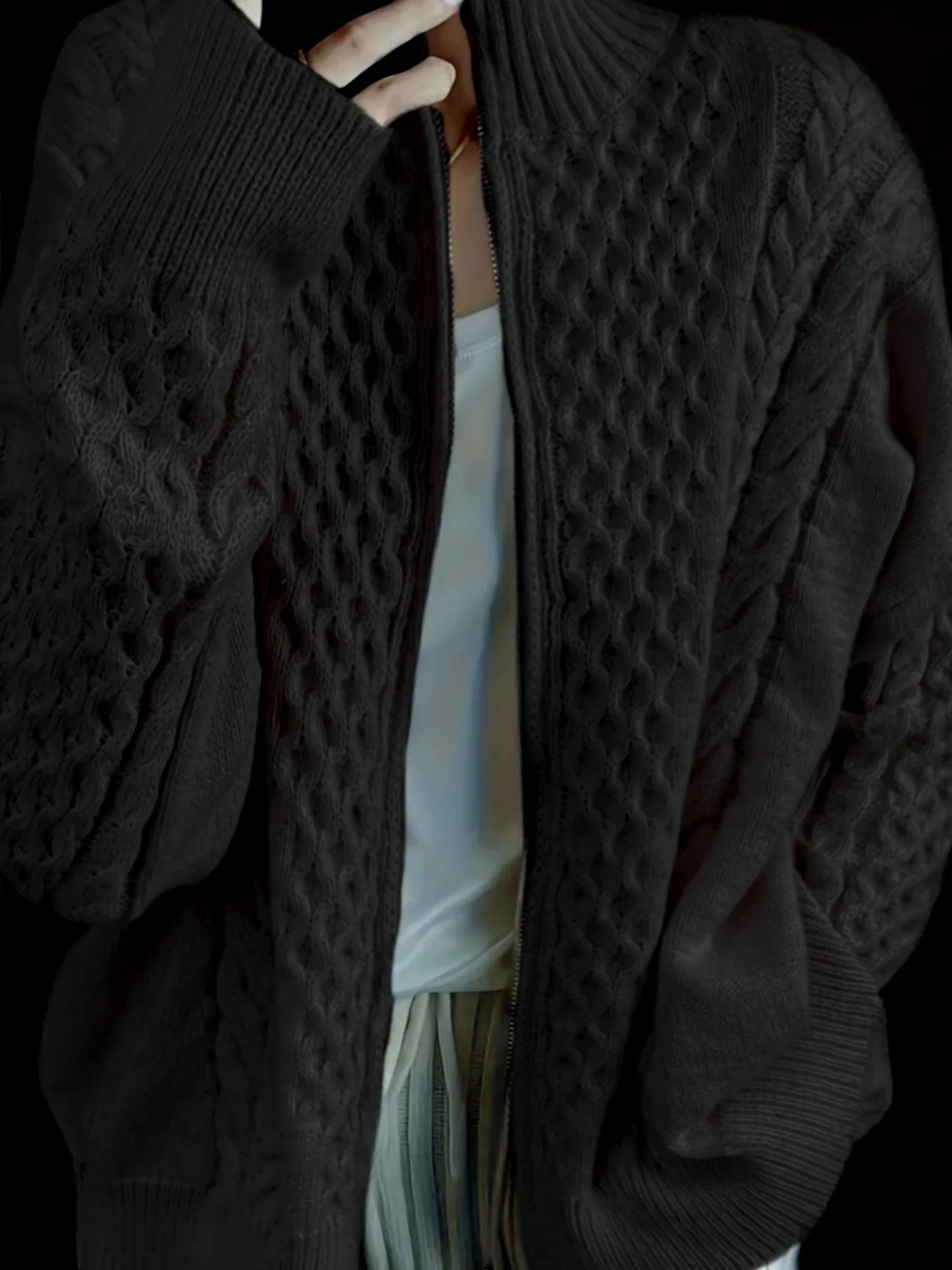 Cardigan Tricoté à Col Cheminé - Femme