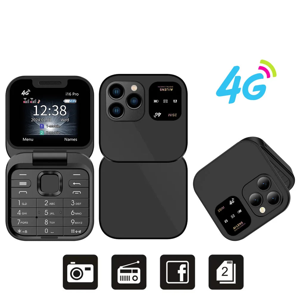 Mini Téléphone SERVO I16 Pro à Clapet 4G – Double SIM, Radio FM, Lecteur Vidéo & Numérotation Rapide