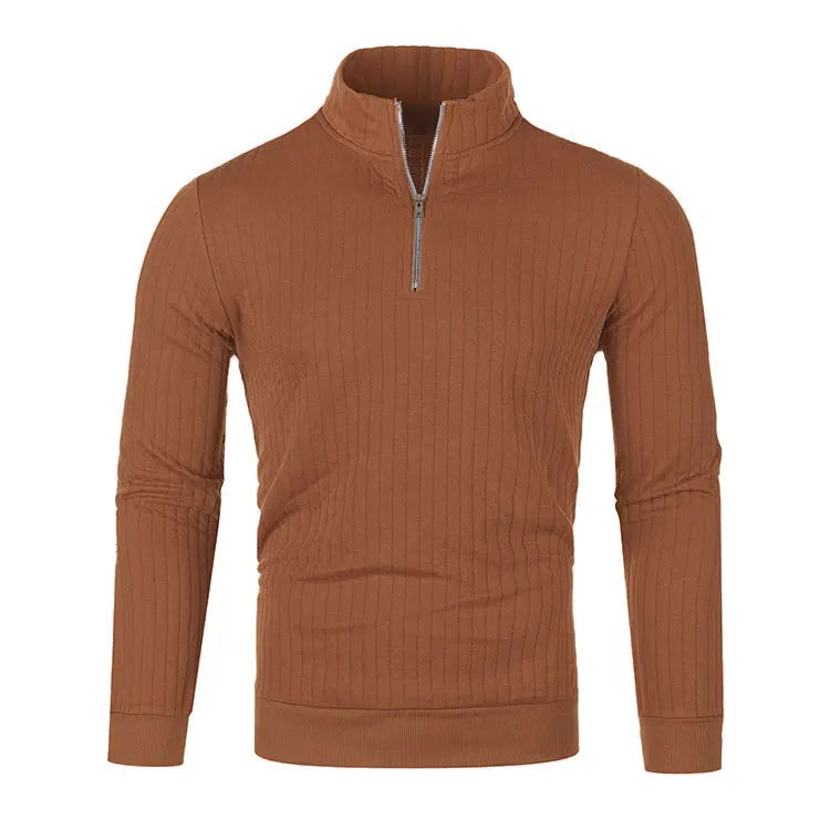 Pull côtelé à col cheminé à zip