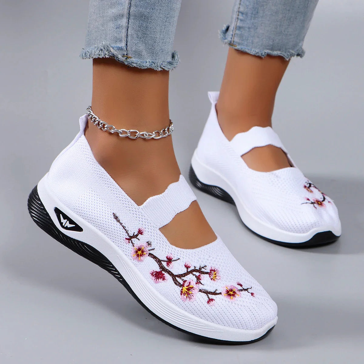 Mocassins en Maille avec Broderie Florale - Printemps