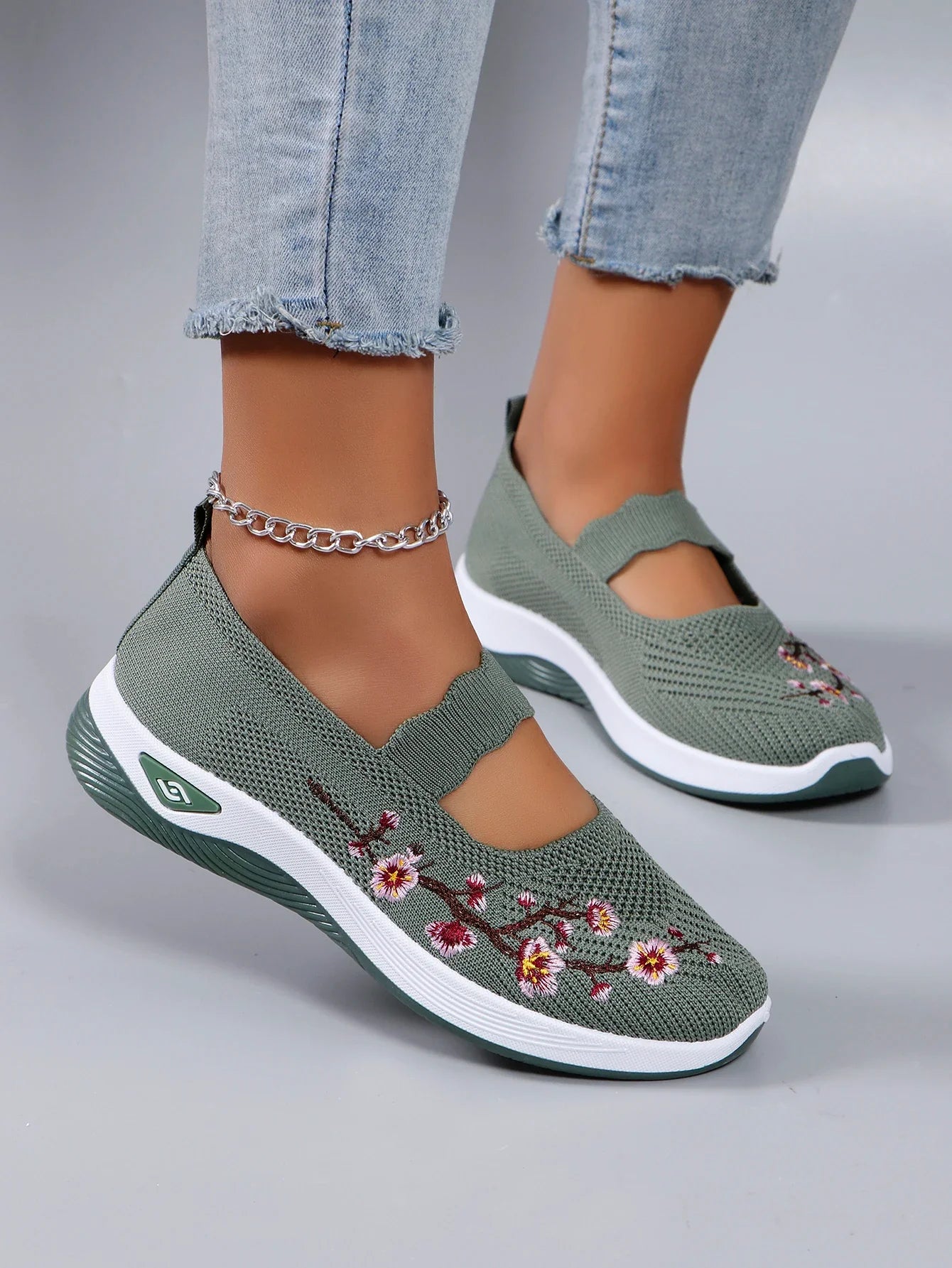 Mocassins en Maille avec Broderie Florale - Printemps
