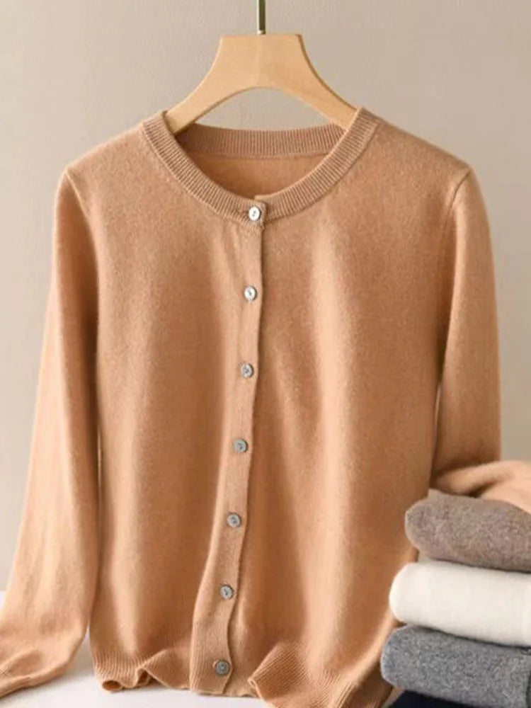 Cardigan Femme Style Cachemire – Pull en Maille à Manches Longues, Col Rond et Boutons, Style Casual