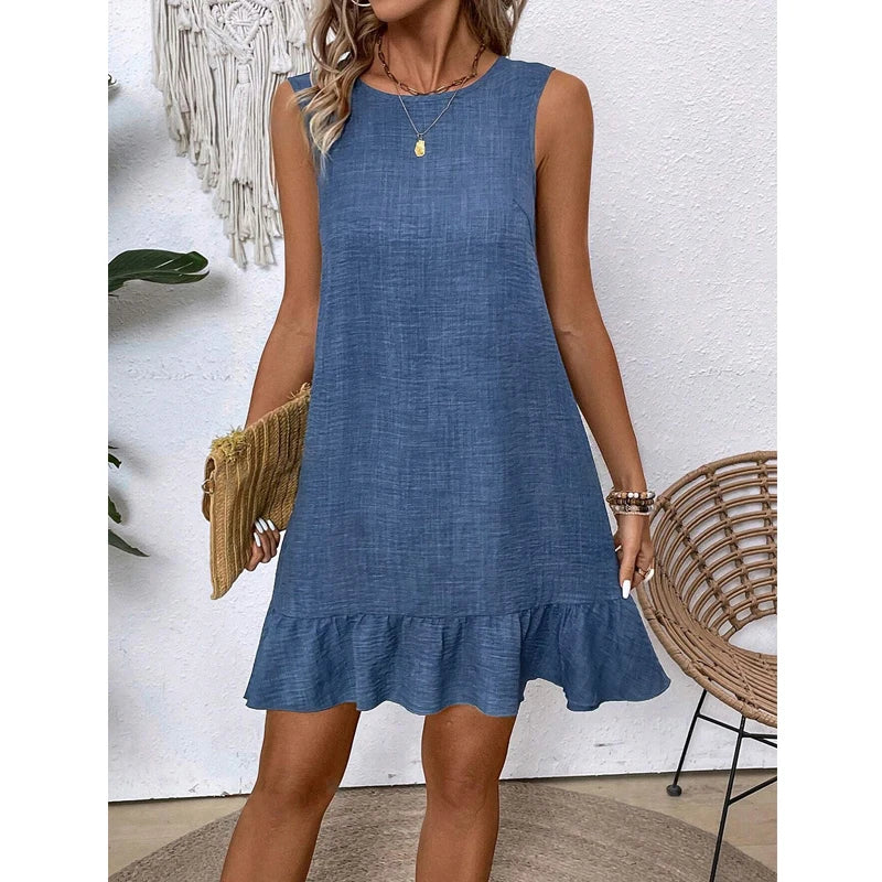 Robe Courte à Volant avec Dos Nu à Noeud