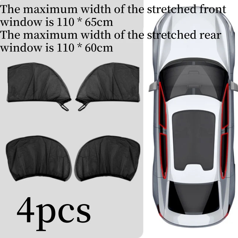 Pare-soleil Universel pour Voiture, 4 Pièces, Protection UV et Moustiques