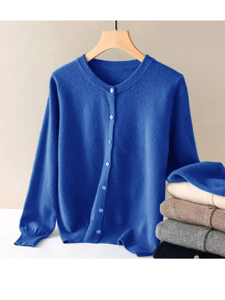 Cardigan Femme Style Cachemire – Pull en Maille à Manches Longues, Col Rond et Boutons, Style Casual