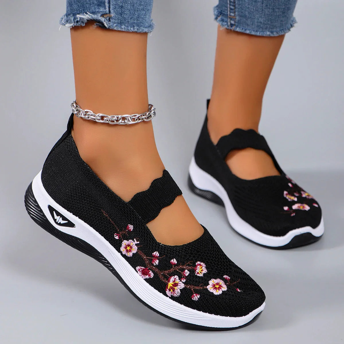 Mocassins en Maille avec Broderie Florale - Printemps