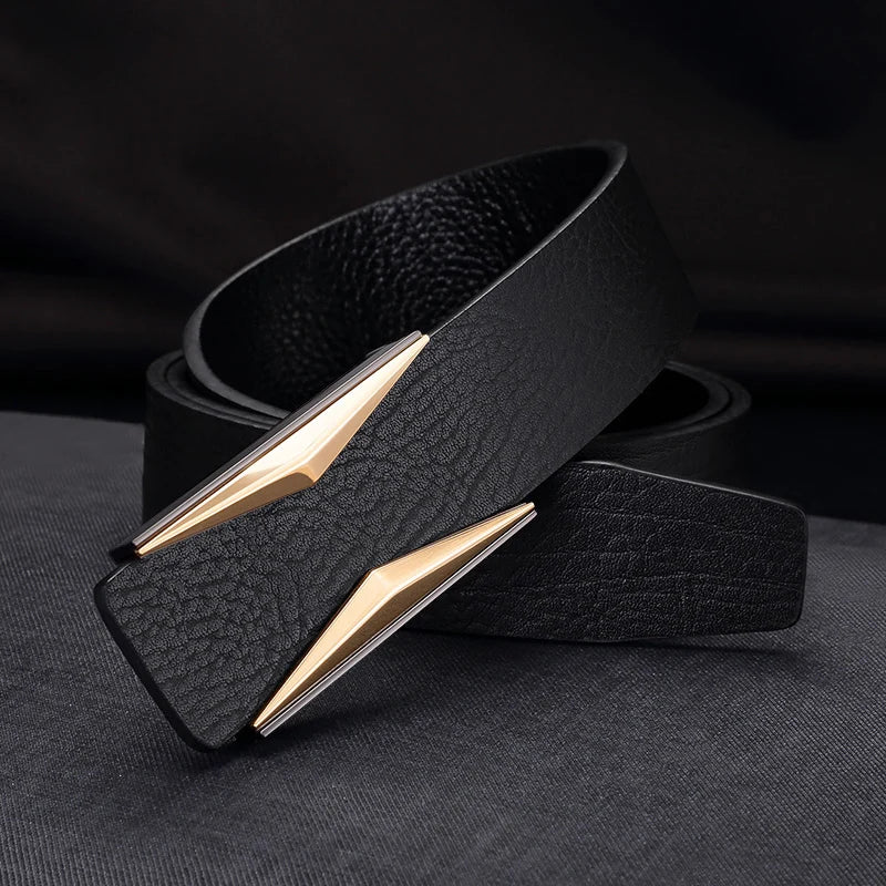 Ceinture design épuré en cuir véritable pour Homme