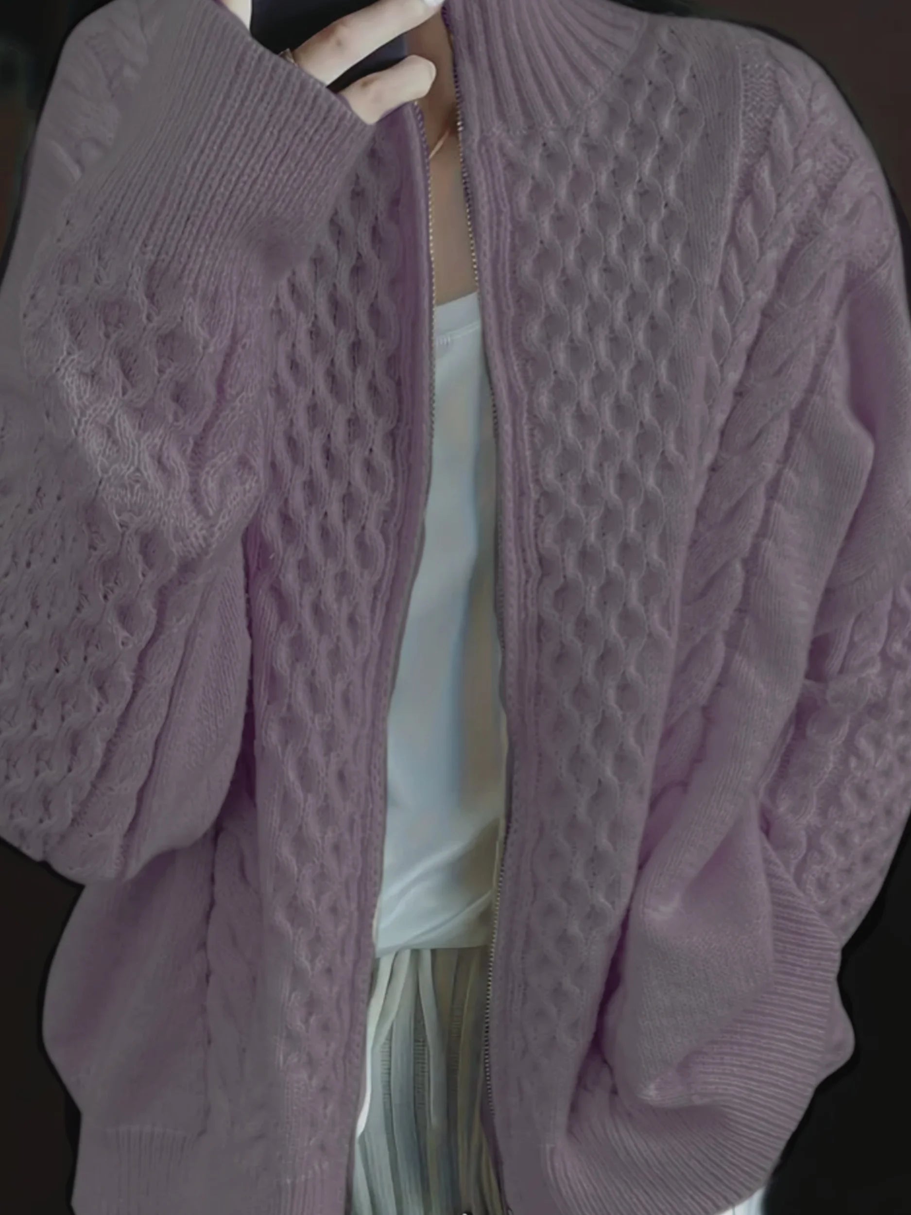 Cardigan Tricoté à Col Cheminé - Femme