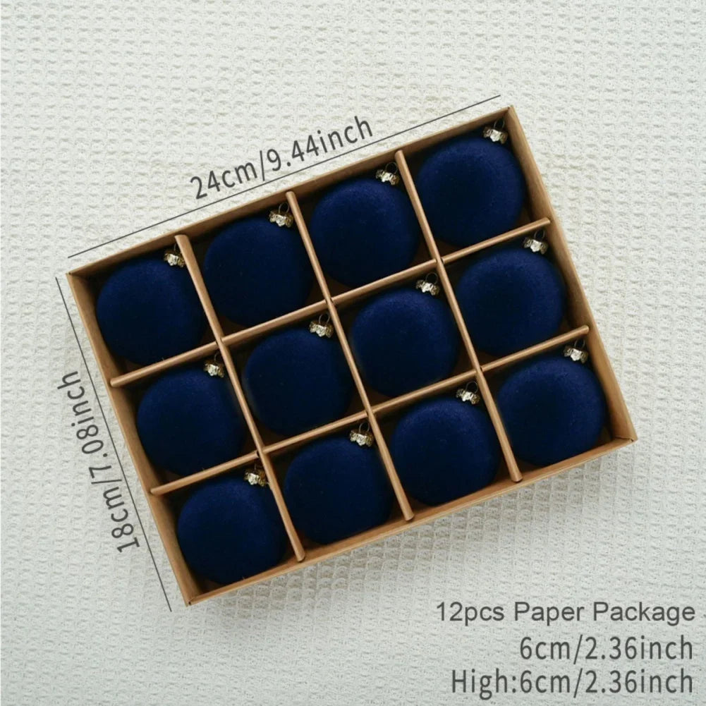 Ensemble de 12 Boules de Noël en Velours 5cm