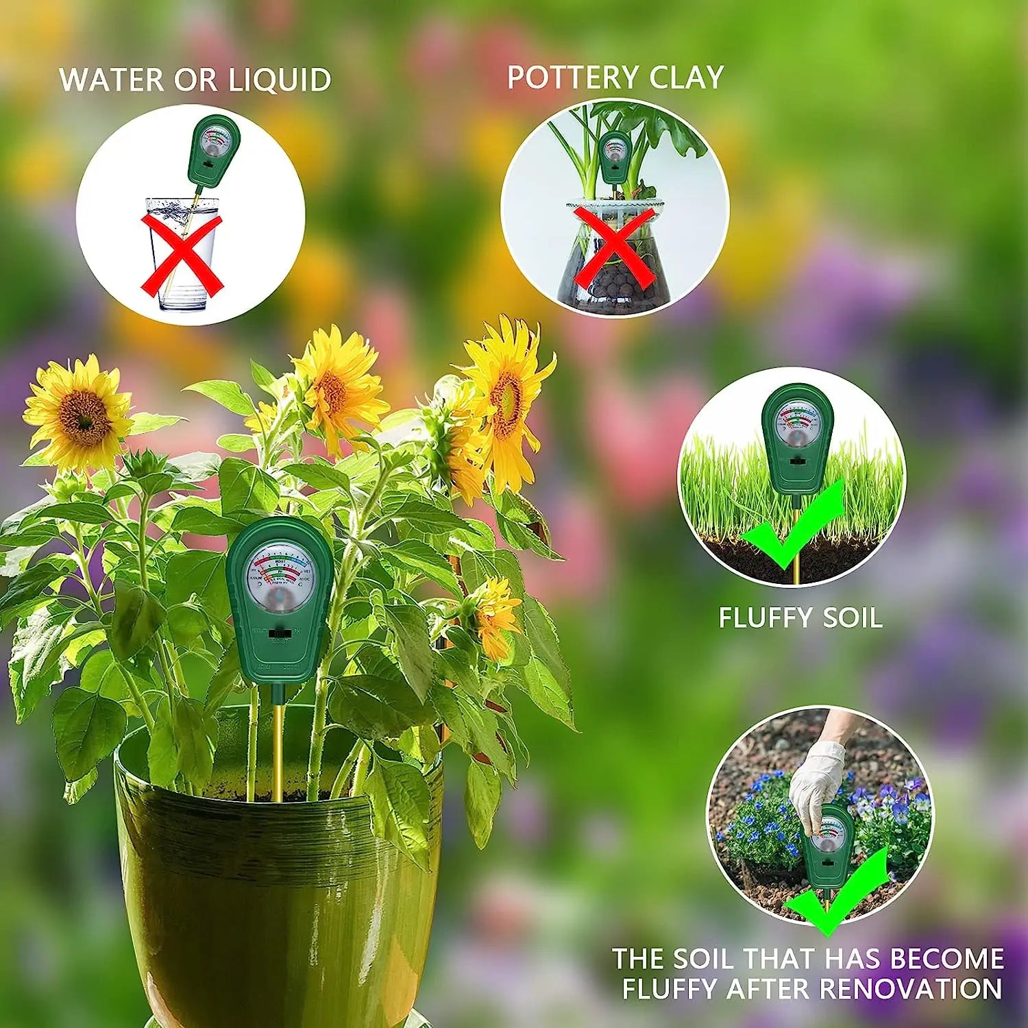 Testeur de Sol 3-en-1 – Mesure de l'Humidité, du pH et de la Fertilité pour Jardin, Plantes et Potager