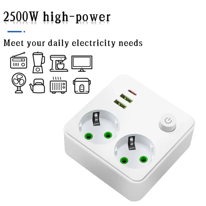Power strip ON/OFF switch - 2 outlets/ 2 USB ports/ 1 USB Type-C port