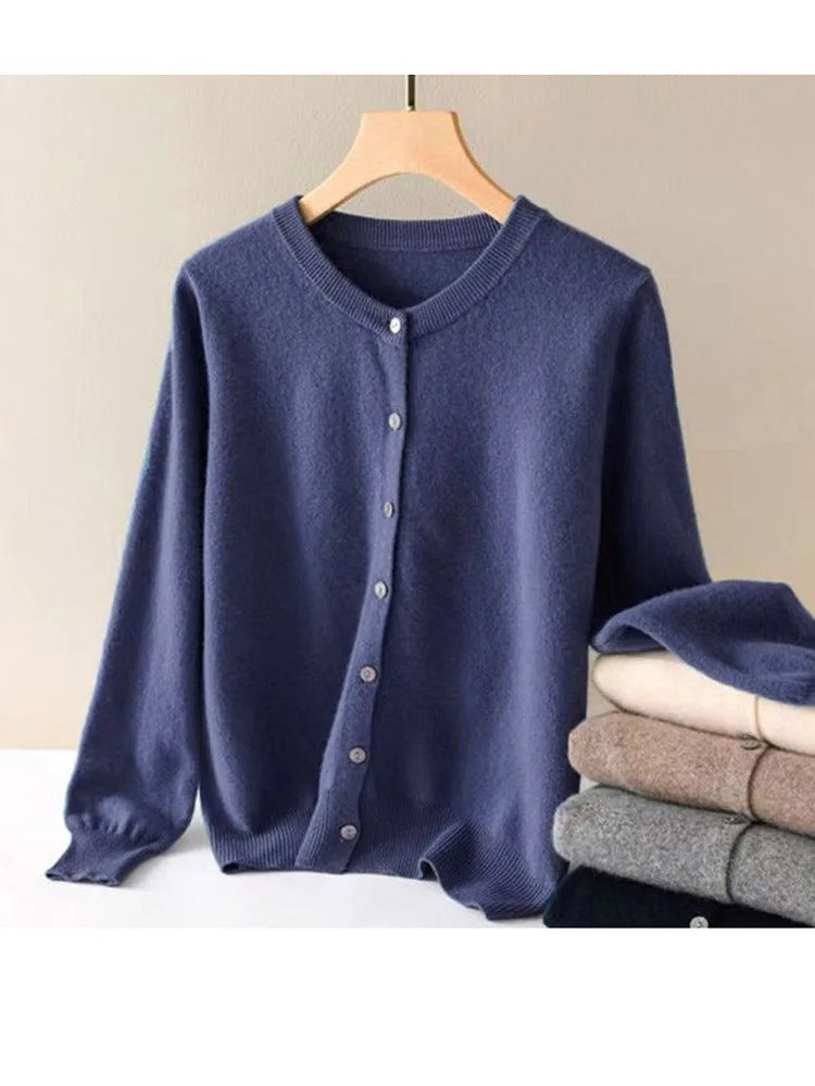 Cardigan Femme Style Cachemire – Pull en Maille à Manches Longues, Col Rond et Boutons, Style Casual