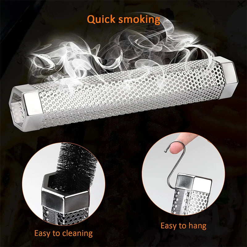 Tube Fumoir Hexagonal Inox 30cm pour Granulés BBQ — Fumage Froid & Chaud 5h