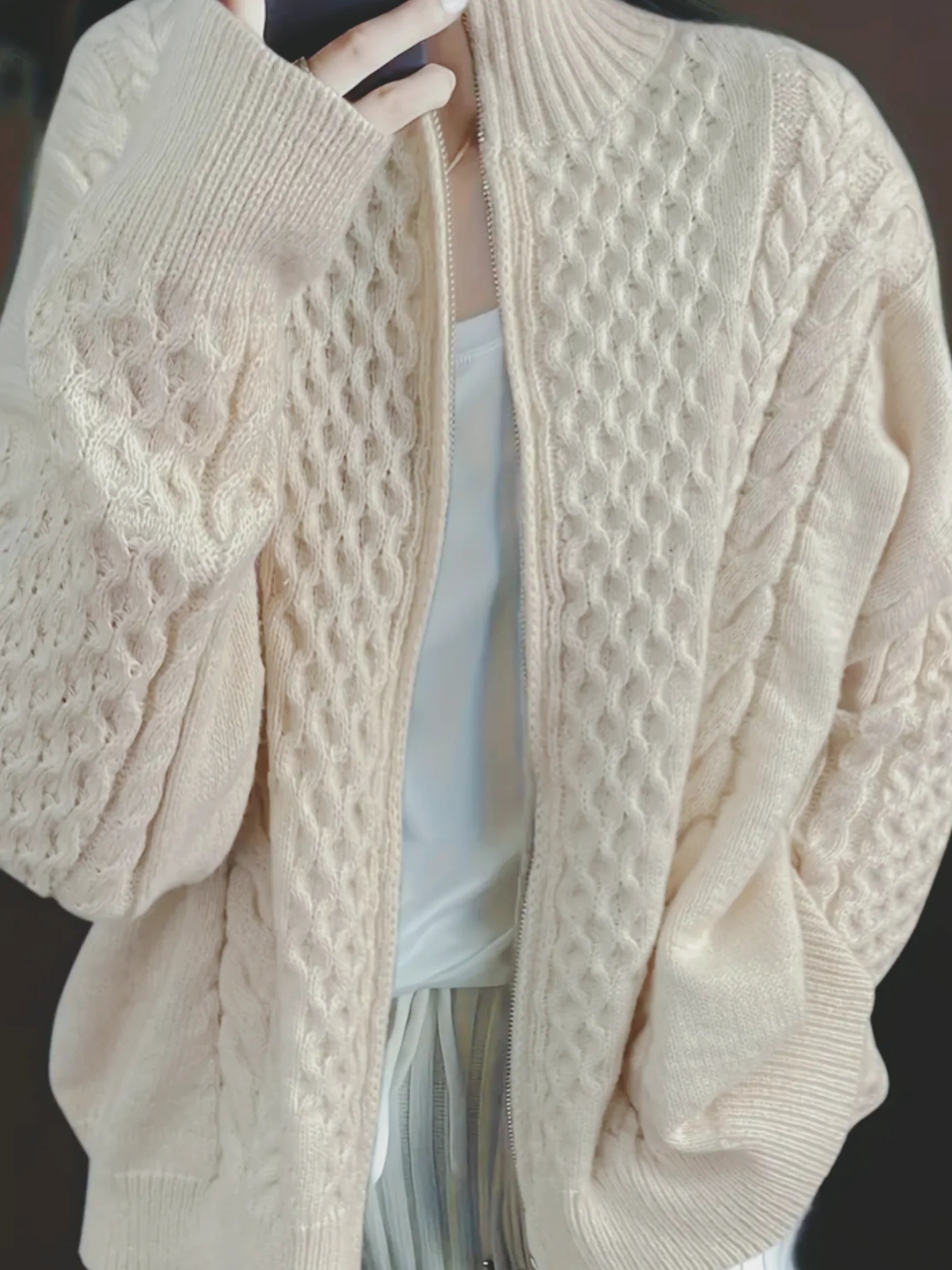 Cardigan Tricoté à Col Cheminé - Femme