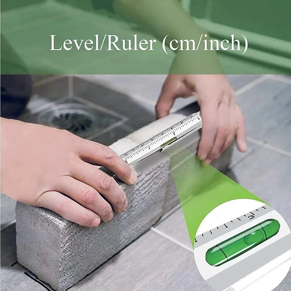 Stylo Multifonction 7-en-1 – Stylet Tactile, Tournevis, Règle, Niveau à Bulle & Stylo à Bille Rechargeable